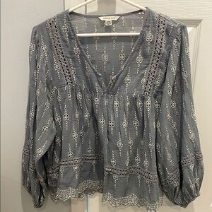 American Eagle Outfitters Gray Embellished Ruffled Blouse